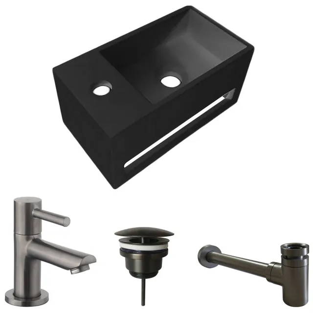 Boss & Wessing Fonteinset BWS Solid Surface Met Handdoekhouder Links Zwart Gunmetal