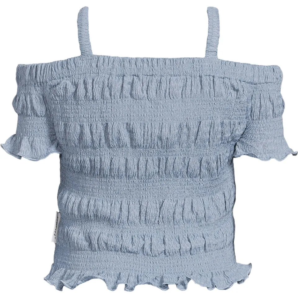 Me & My Monkey off shoulder top blauw met textuur