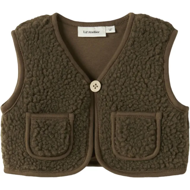 Lil' Atelier BABY teddy rechtvallend gilet - bruin