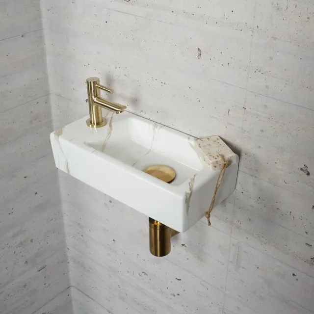 Wiesbaden Fonteinset Carrara Marmerlook Wiesbaden Color Messing Goud (kraangat links)