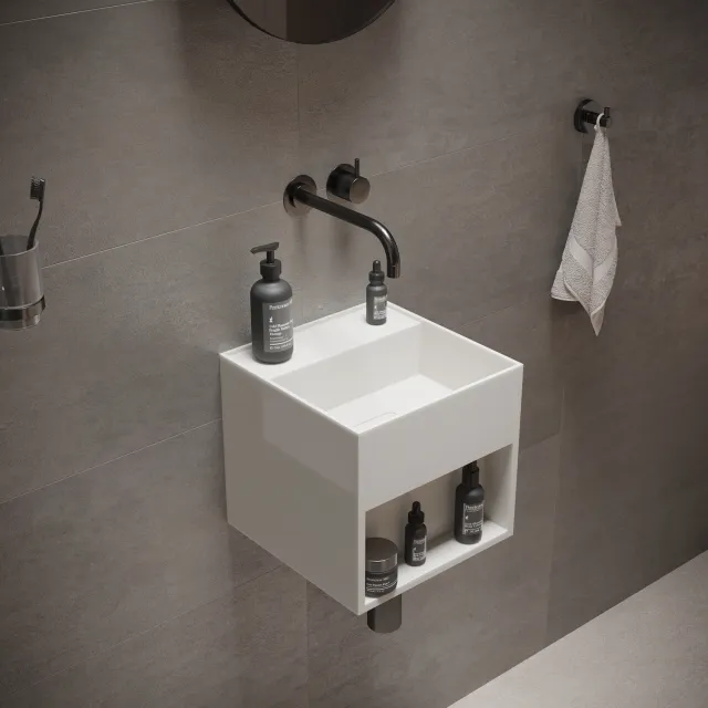 Ideavit Fontein Ideavit Solidbliss 30x30x28 cm Solid Surface Handdoek Opberg Mogelijkheid Mat Wit