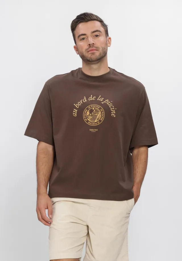 SELECTED MEN Heren Polo's & T-shirts Lhboxynorman Graphic Ss O-neck Tee - Bruin