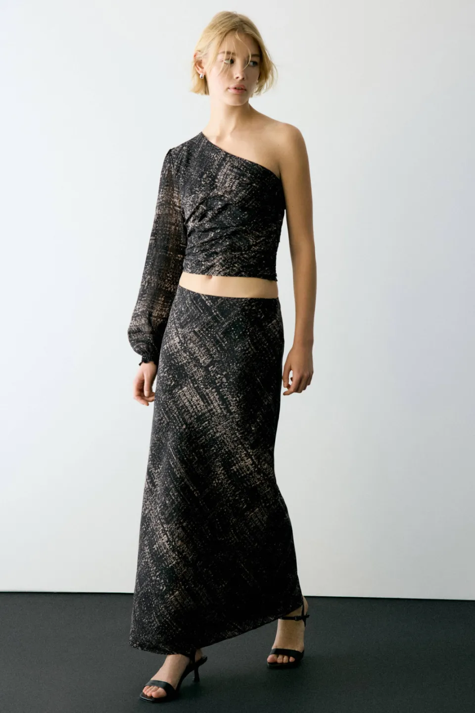 Mango TEEN maxi A-lijn rok zwart grijs, foto 2