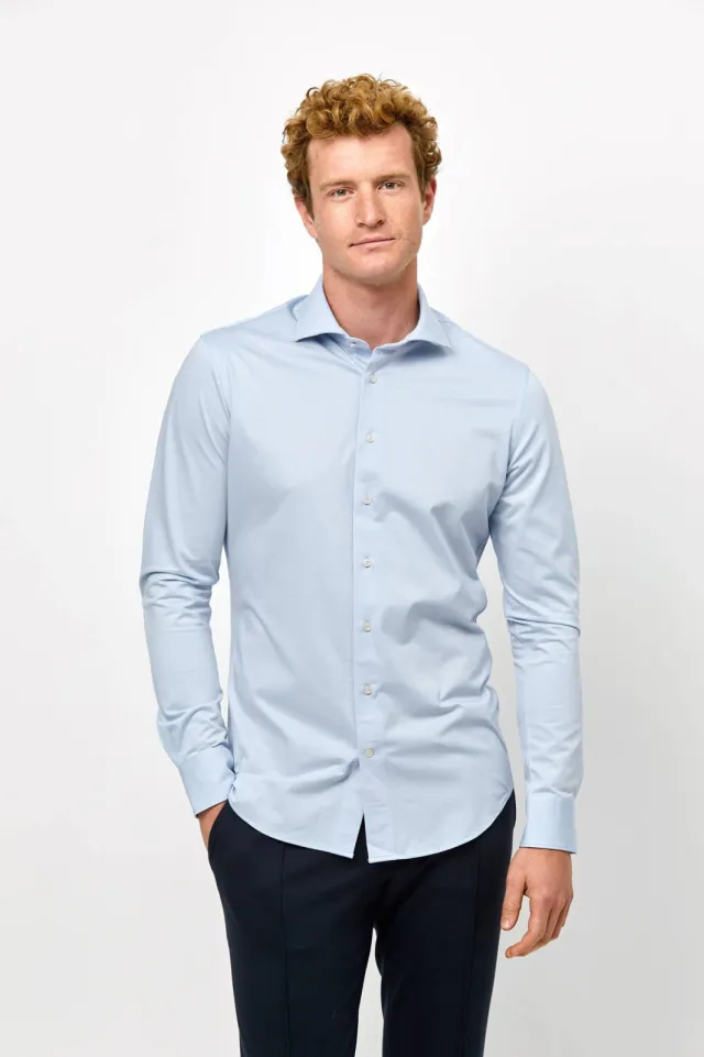 Profuomo slim fit gebreid overhemd blauw