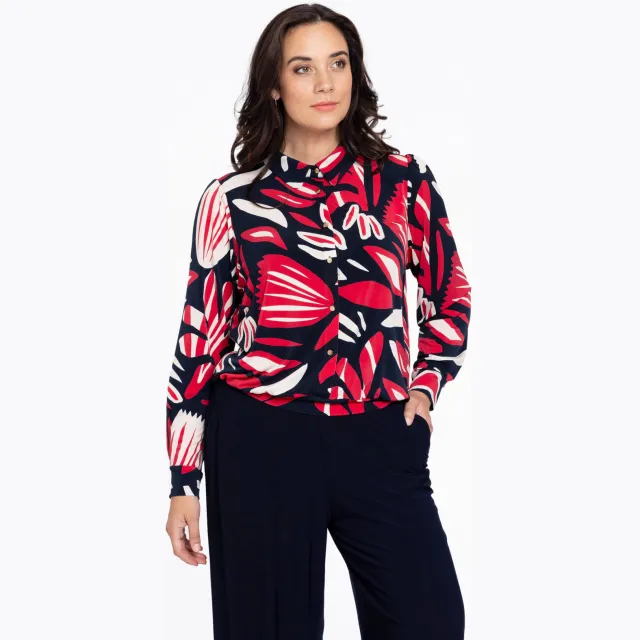 Yoek blouse Amelia met print Blauw