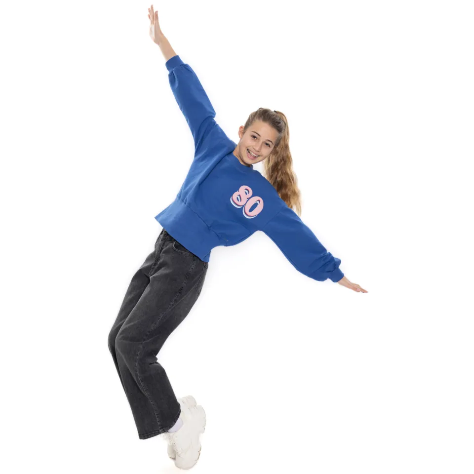 No Way Monday boxy sweater met backprint - blauw