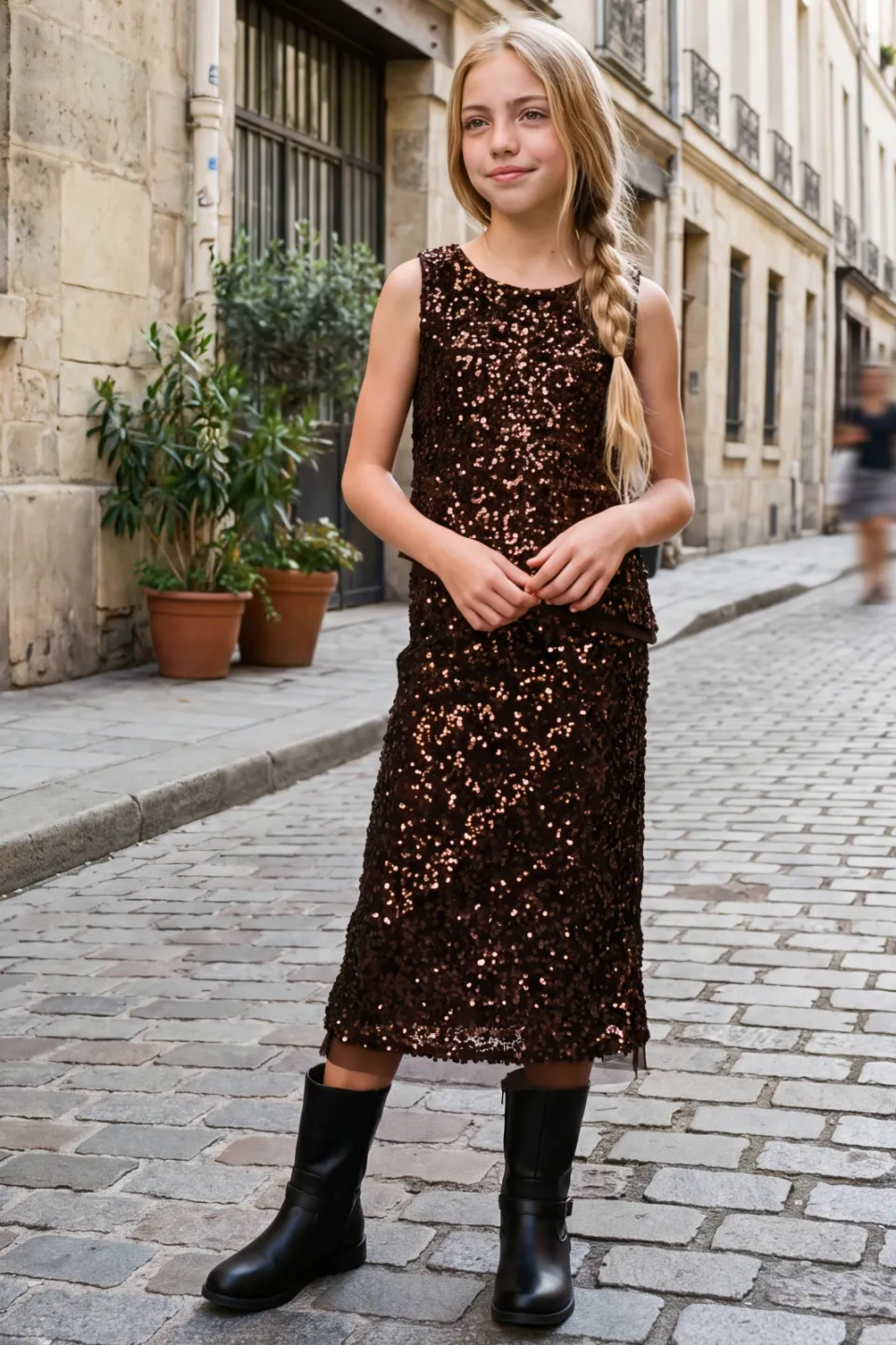 JJXX GIRL top met glitters en pailletten donkerrood, foto 5