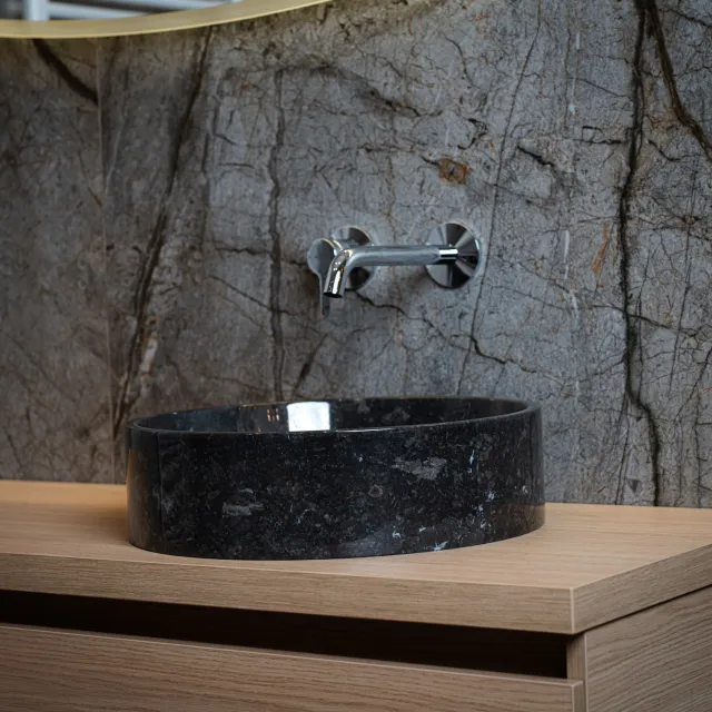 Loutro Waskom Loutro Louise B Rond 40x40x12 cm Marmer Black Loutro Zwart