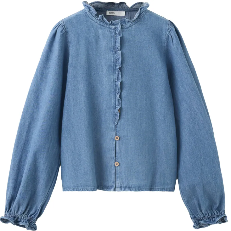 Mango denim blouse met ruches blauw, foto 2