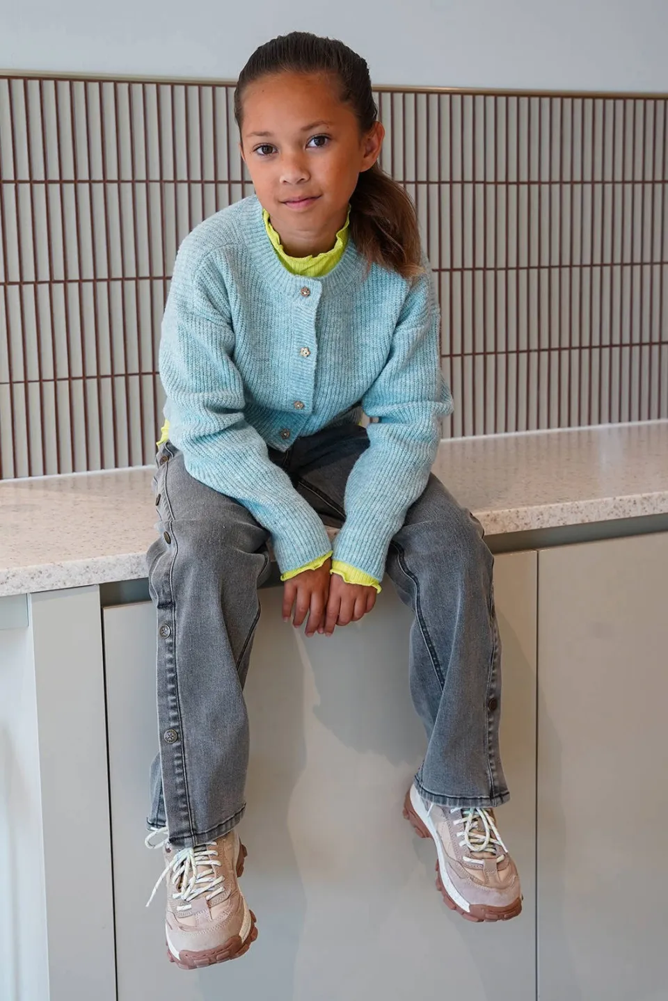 Like Flo getailleerde longsleeve limegroen