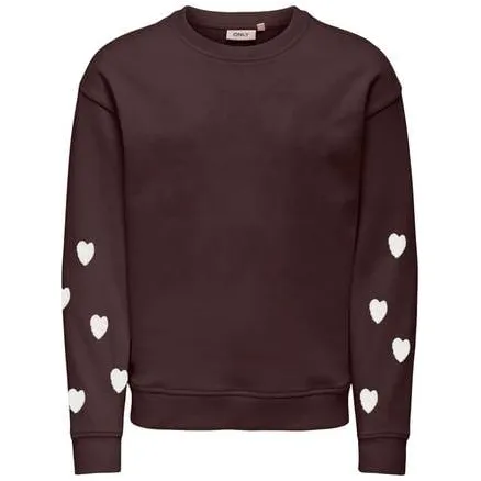 Only KIDS ONLY GIRL rechtvallende sweater met hartjes - donkerbruin Hartjes