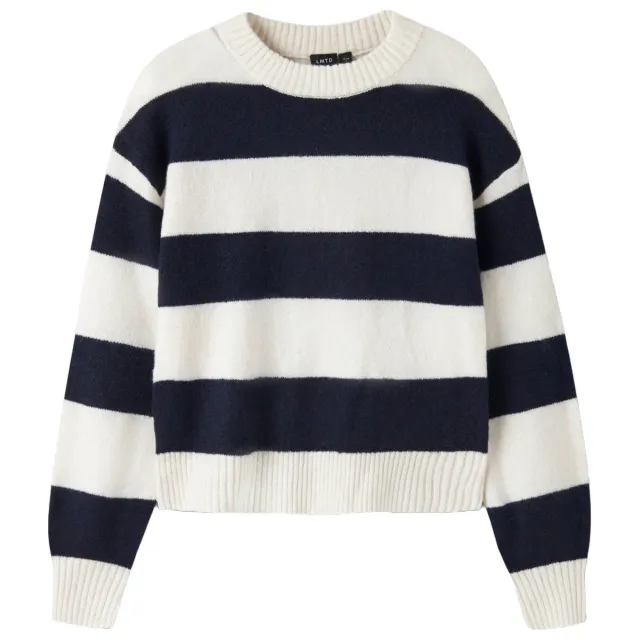 LMTD gestreepte gebreide trui met wol - donkerblauw Donkerblauw/wit