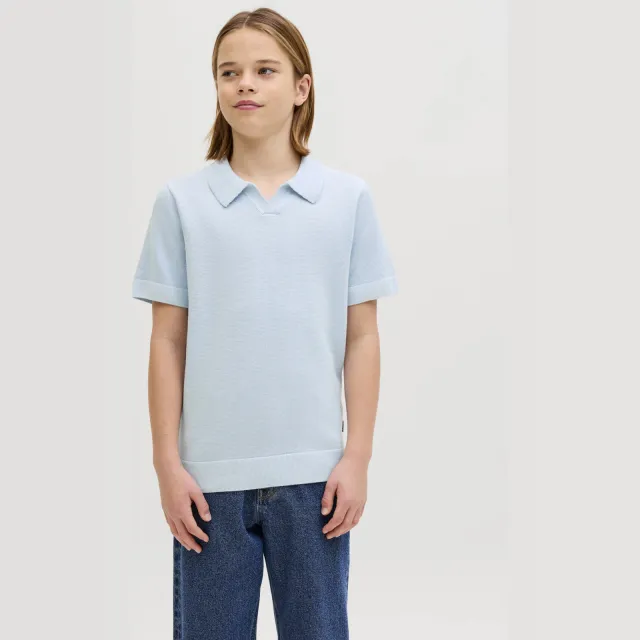 Jack & Jones JUNIOR polo lichtblauw fijn gebreid