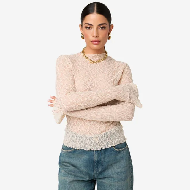 Ibana Taola kanten top beige