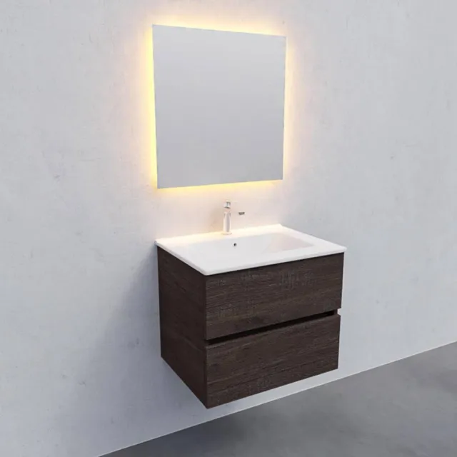 Boss & Wessing Badkamermeubel AQS Helsinki 60x46 cm Keramiek Wood Dark Brown 2 Laden Boss & Wessing Houtlook