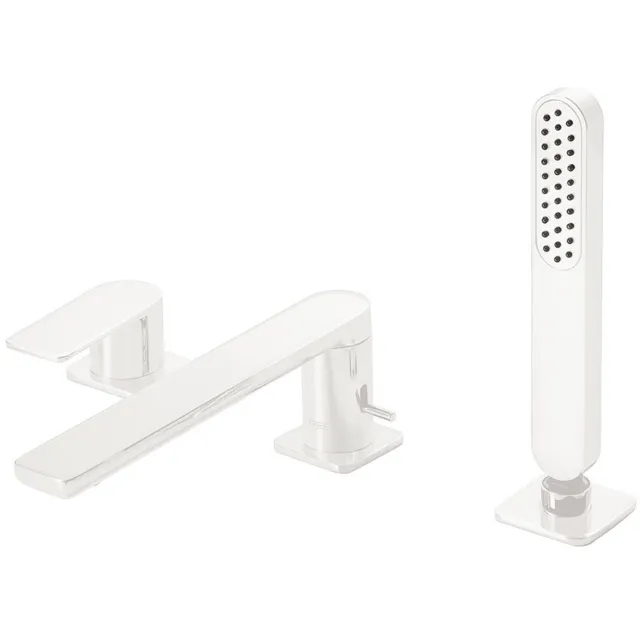 Tres Badrandkraan Tres Loft Colors 1-Hendel Rechte Uitloop 22 cm met Omstel en Handdouche Mat Wit Mat wit -