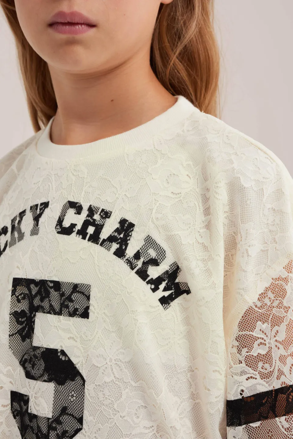 WE Fashion longsleeve met kant en tekst wit, foto 6