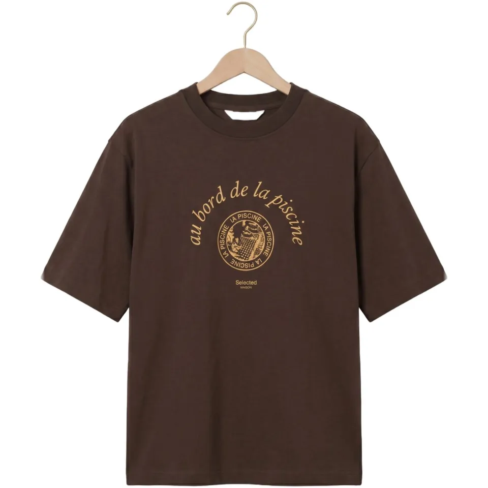 SELECTED MEN Heren Polo's & T-shirts Lhboxynorman Graphic Ss O-neck Tee - Bruin, foto 2