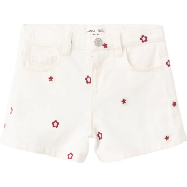 Mango Kids gebloemde denim short met borduursels ecru, foto 2
