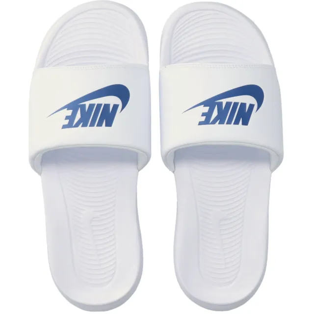 Nike Victori One badslippers met logo wit/kobaltblauw