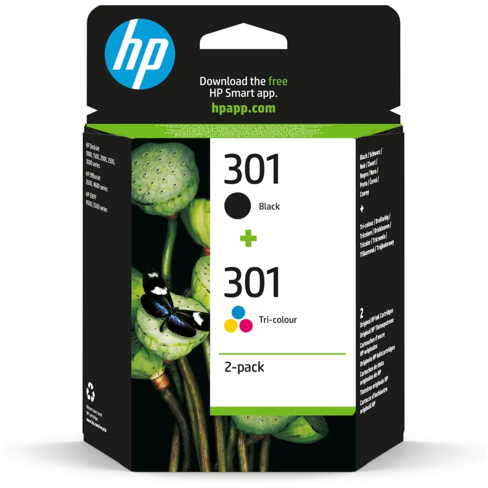 Hp 301 inktcartridge combipack zwart en kleur Zwart + 3 kleuren