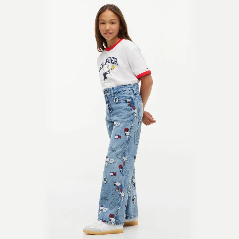 Tommy Hilfiger x Peanuts Snoopy Mabel wide leg jeans met print - lichtblauw denim, foto 3