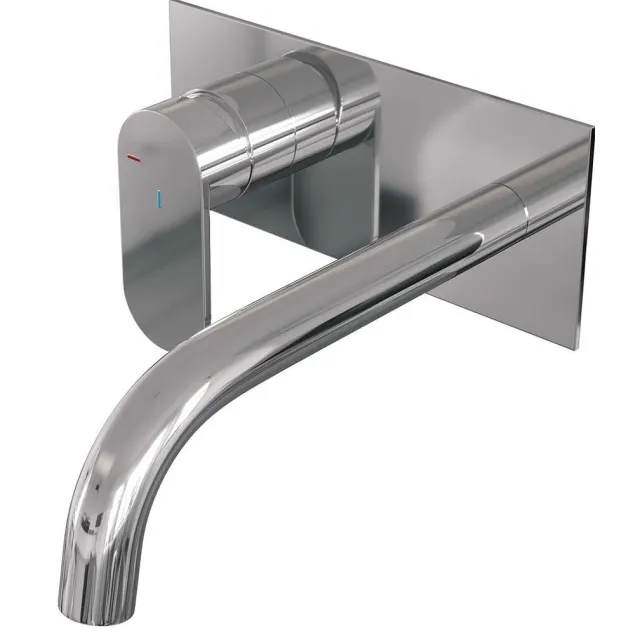 Inbouw Wastafelmengkraan Brauer Chrome Edition Coldstart Gebogen Uitloop Platte Hendel Links Chroom Met Afdekplaat