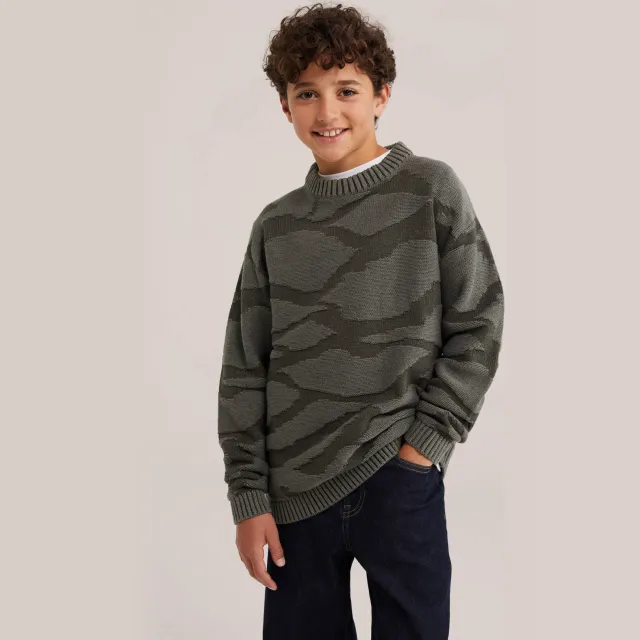 WE Fashion gebreide camouflage trui - donkergroen/groen