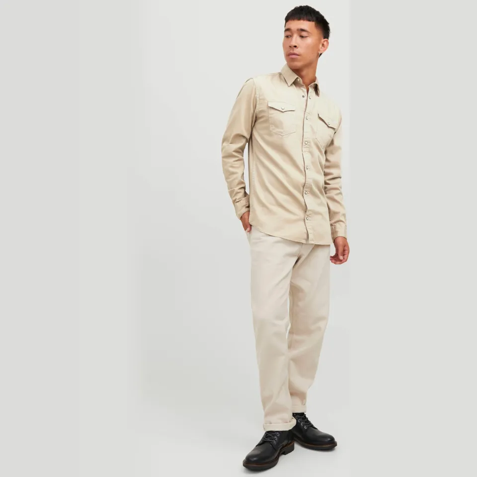 Jack & Jones ESSENTIALS regular casual overhemd beige, foto 5