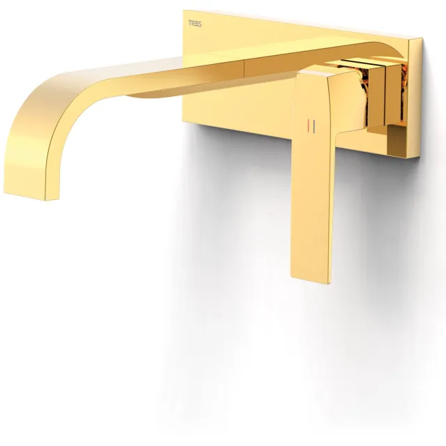 Tres Slim Exclusive wastafelmengkraan inbouw gebogen uitloop goud