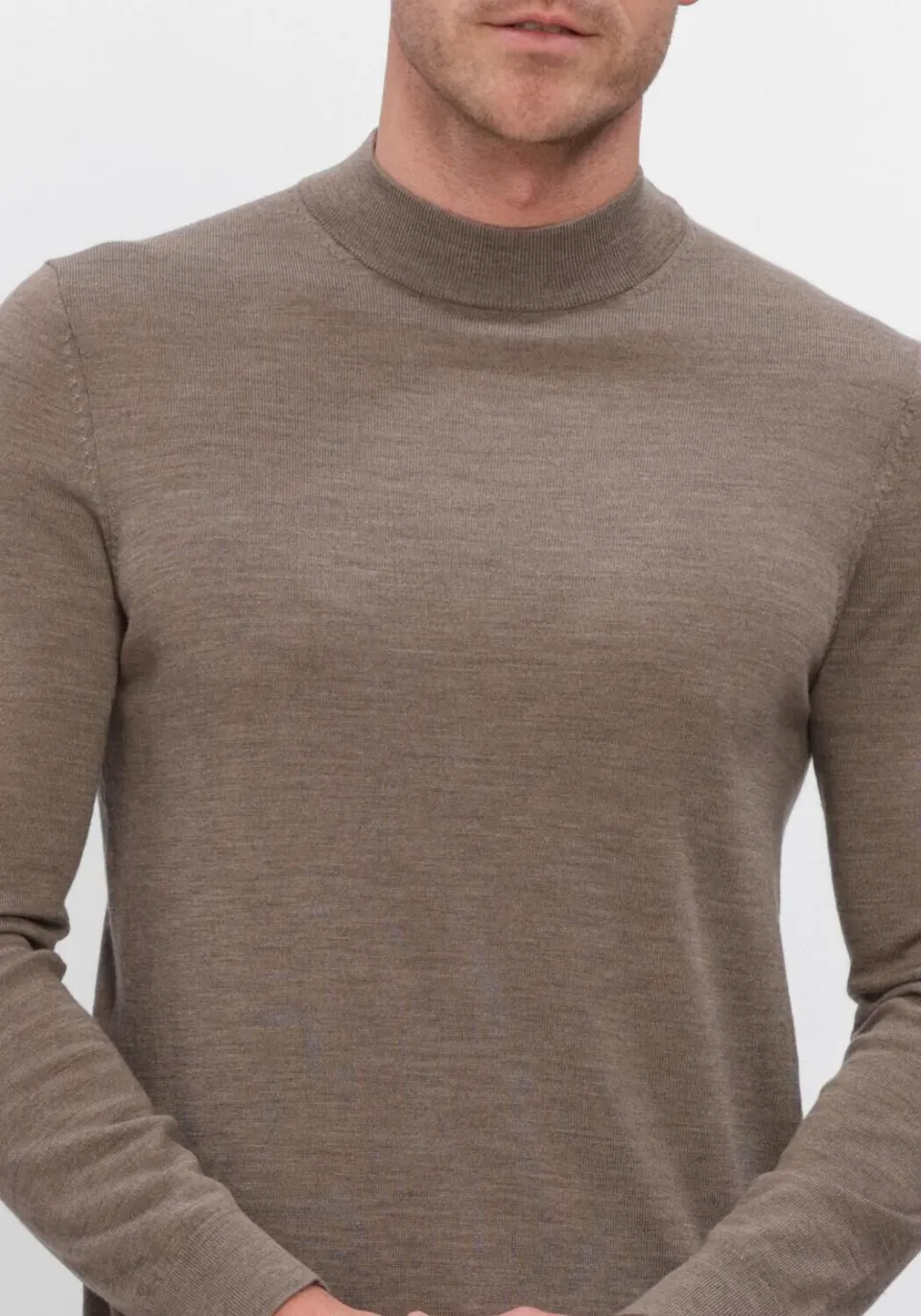 Profuomo Heren Truien & Vesten Pullover Mock Neck Extrafine Merino - Taupe, foto 4