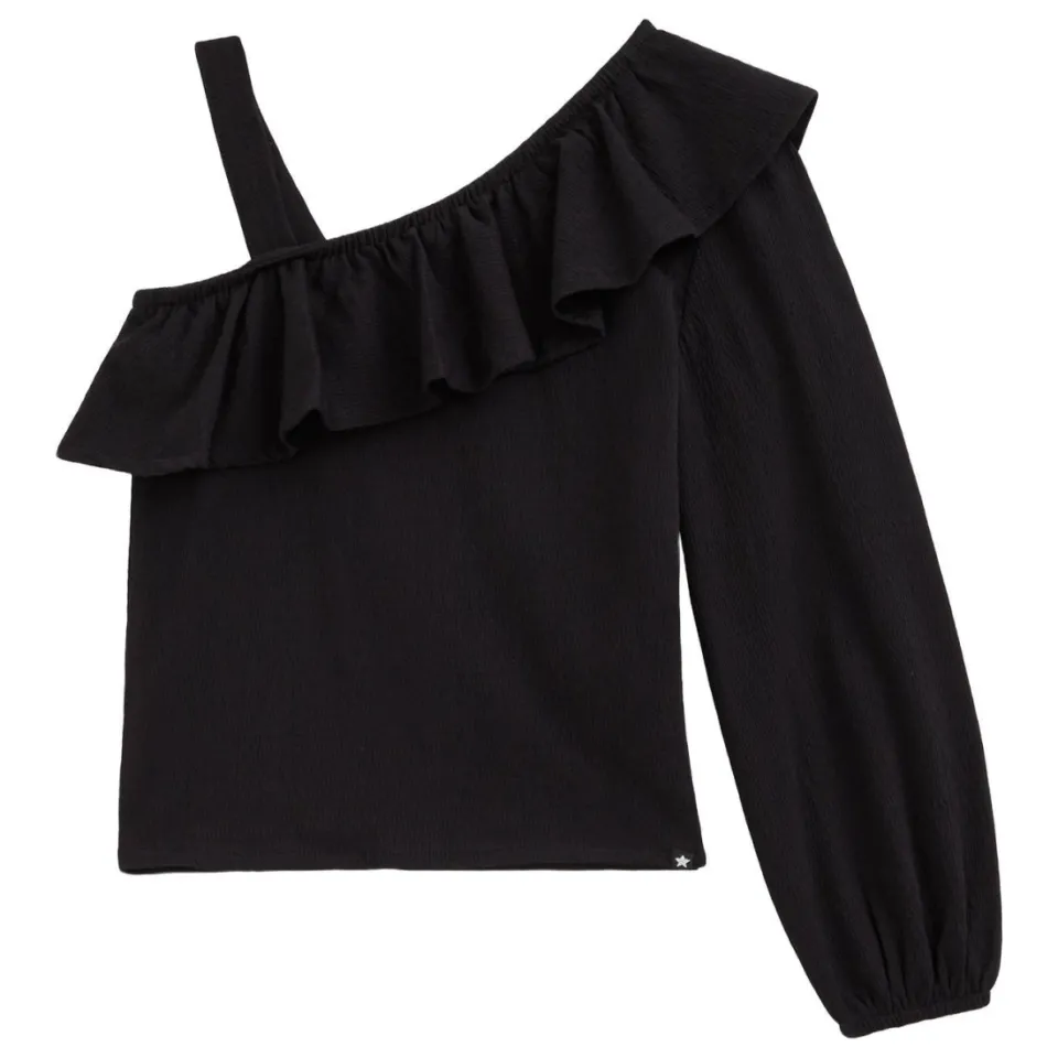 WE Fashion one shoulder top met ruches zwart, foto 2