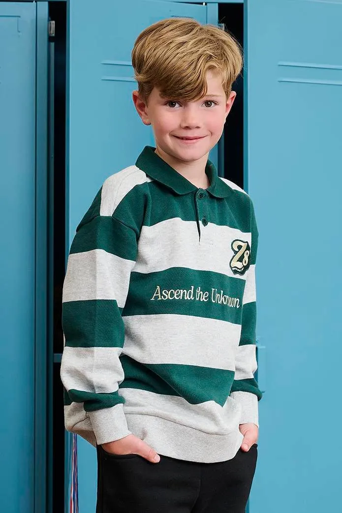 Z8 kids gestreepte sweater met tekst - groen/lichtgrijs