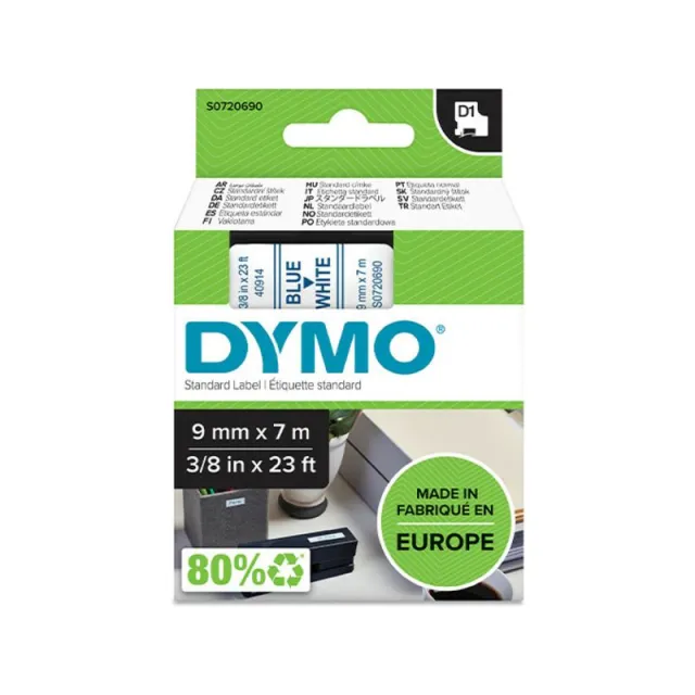 Dymo 40914 (S0720690) Tape Blauw op wit (9 mm), foto 2
