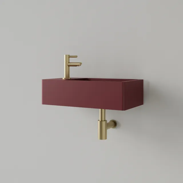 Gliss Design Fontein Gliss Design Freya Solid Marble 40x22x10 cm Met Kraangat Links Mat Wijn Rood