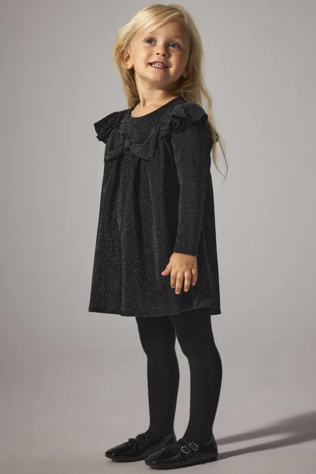 NAME IT MINI korte A-lijn glitterjurk met ruches - zwart