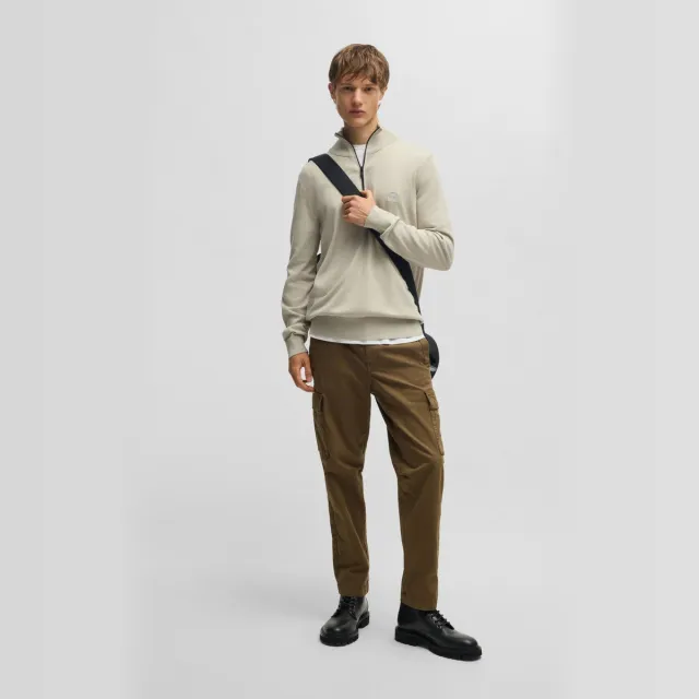 Boss Sweater BOSS Kanobix Half Zip Trui Ecru Light Beige