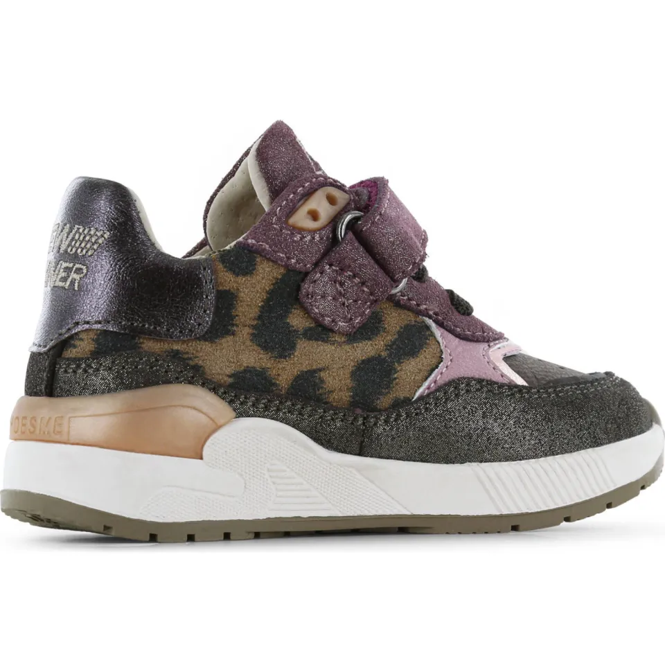 Shoesme suède sneakers met panterprint donkerbruin Donkerbruin/donkerpaars