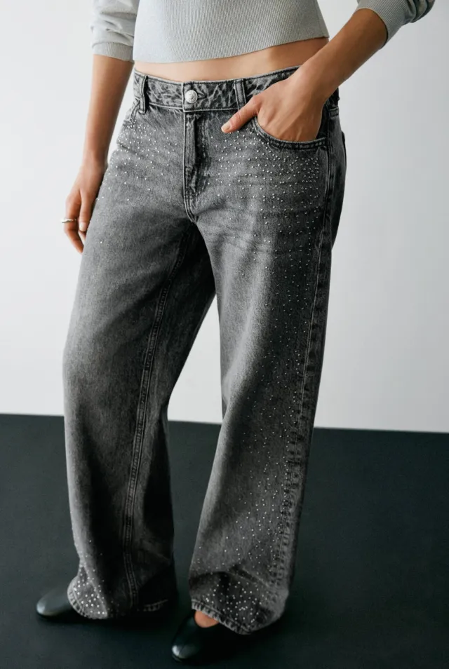 Mango TEEN wide leg jeans met studs - grey denim, foto 5