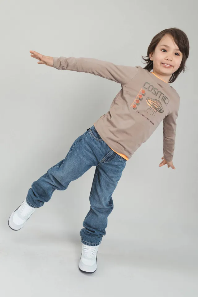 TYGO & vito jersey rechtvallende longsleeve met print zand