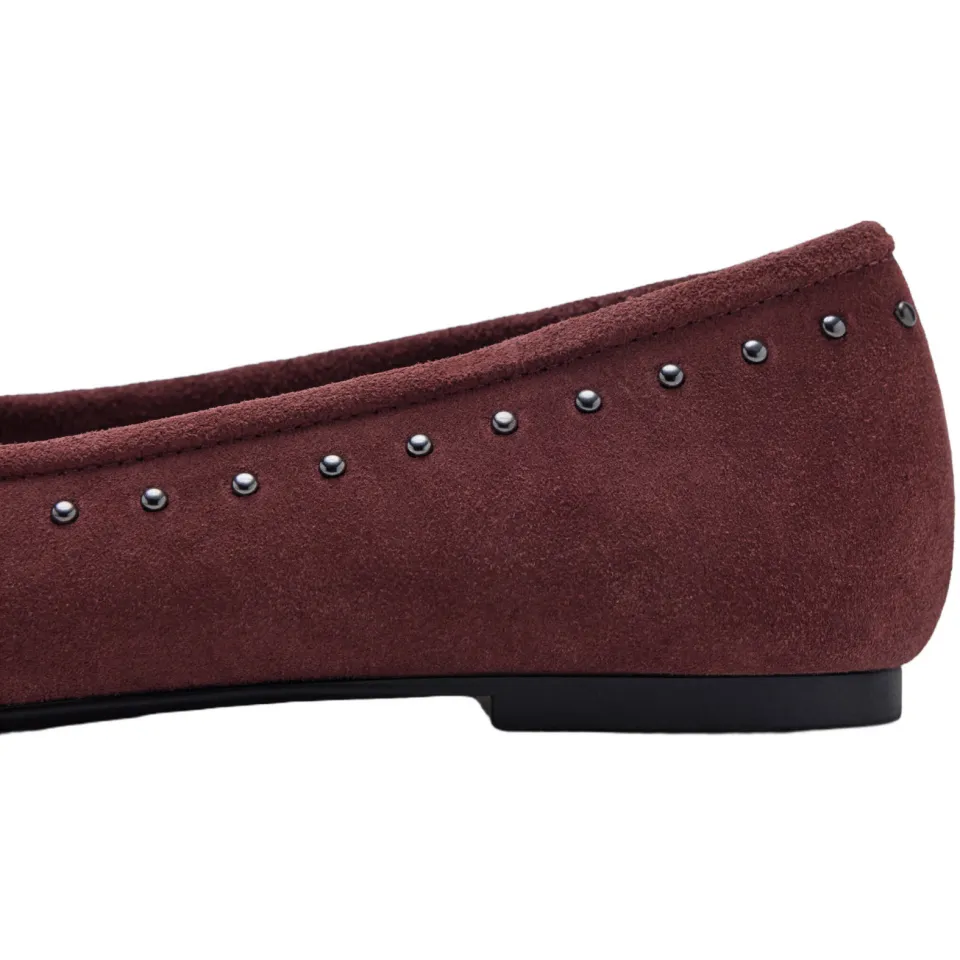 Mango TEEN suède ballerina's met studs - donkerrood, foto 6