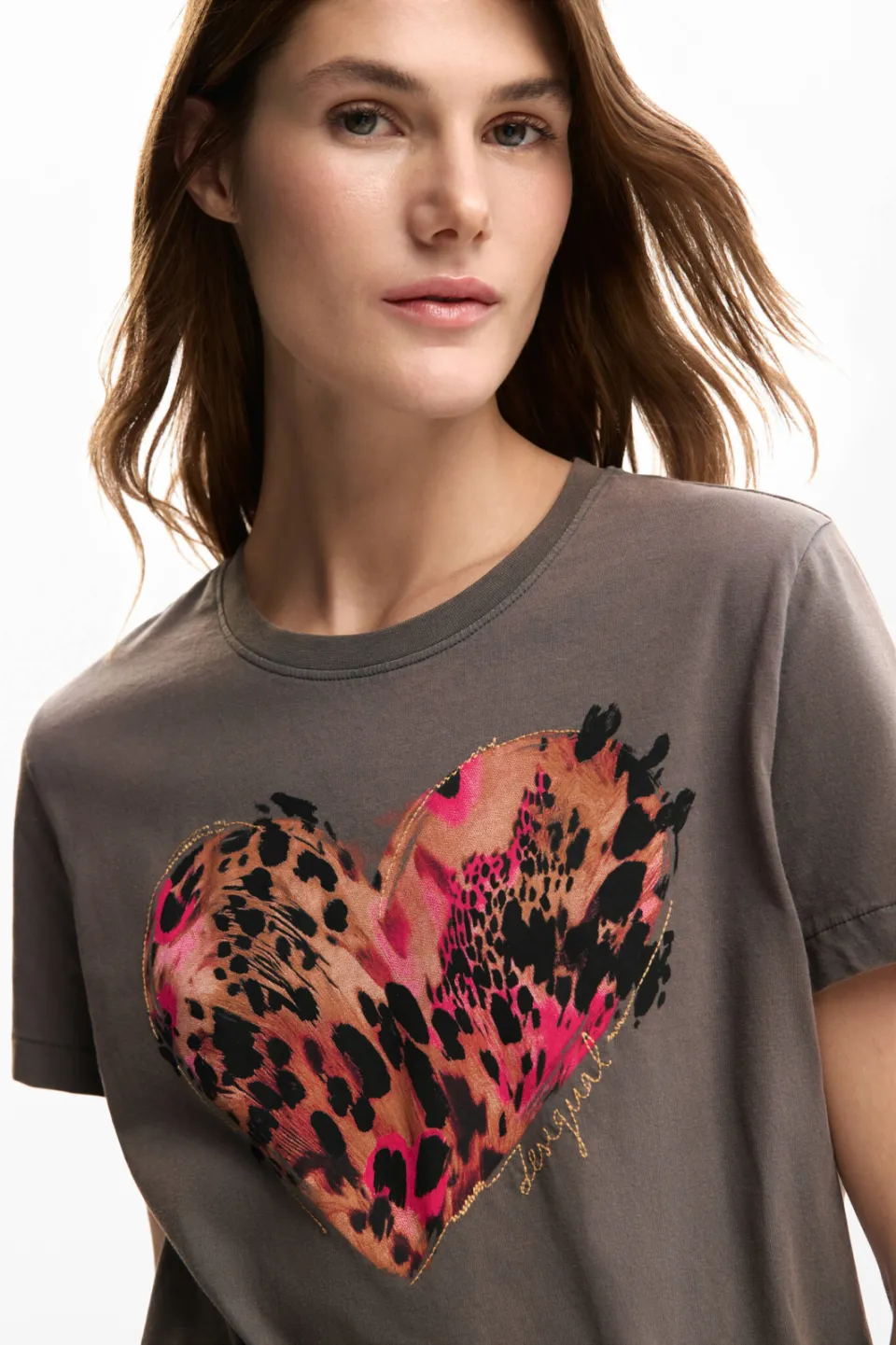 Desigual T-shirt lichtgrijs lichtgrijs/oranje, foto 5