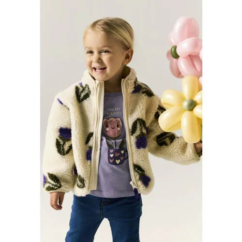 NAME IT MINI teddy jas ecru met bloemenprint, foto 4