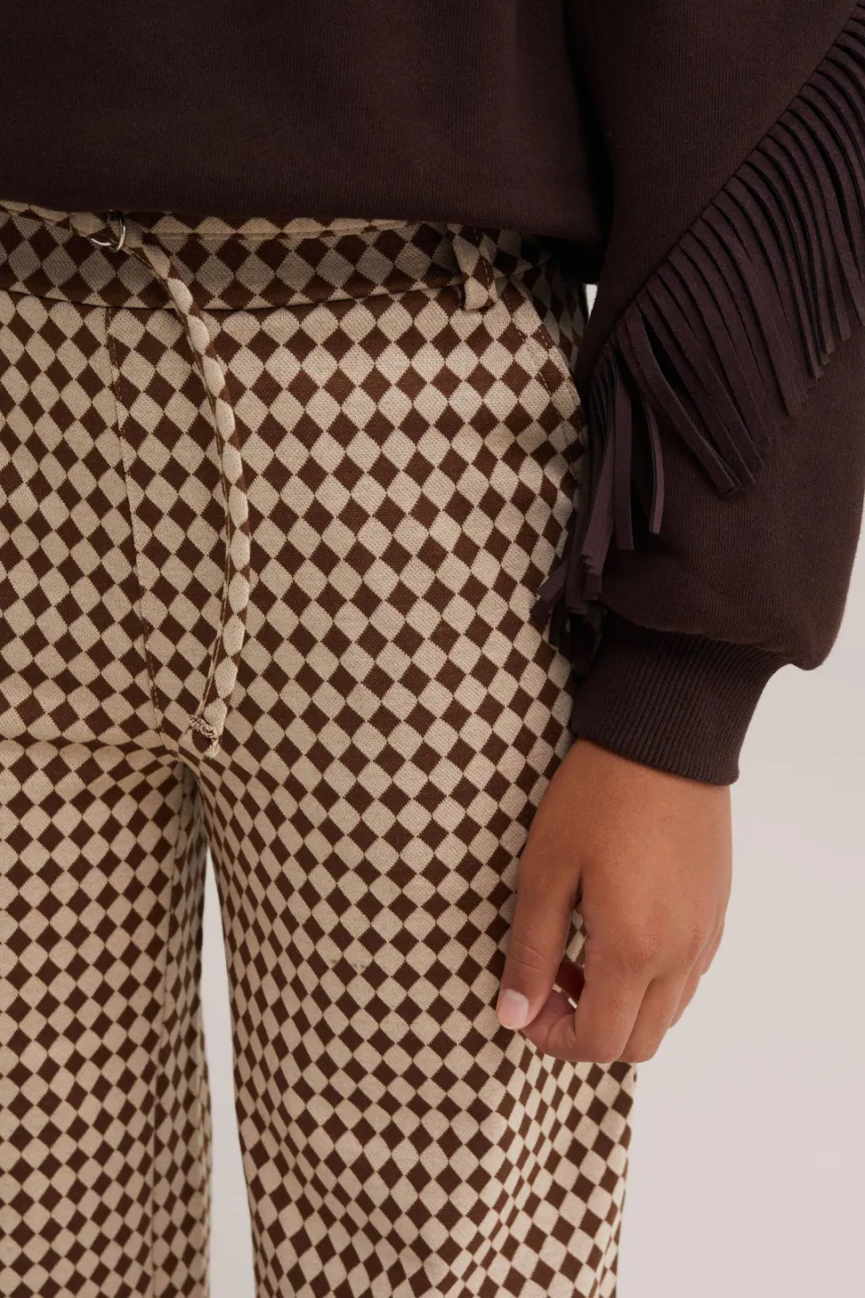 WE Fashion straight leg geruite broek beige, foto 5