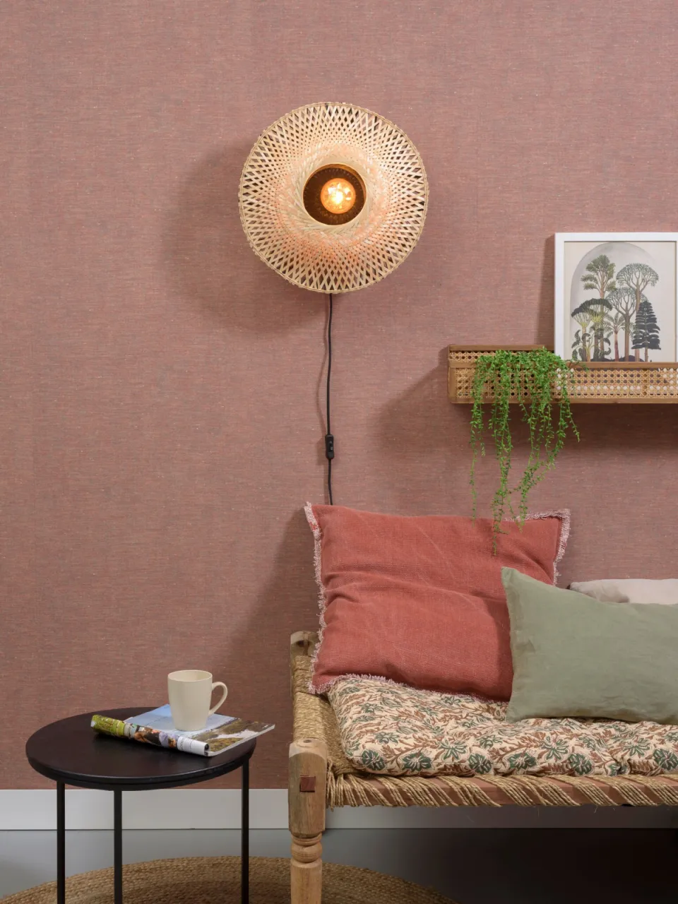 Good&Mojo wandlamp Kalimantan bamboe naturel zwart Ø44 cm, foto 2
