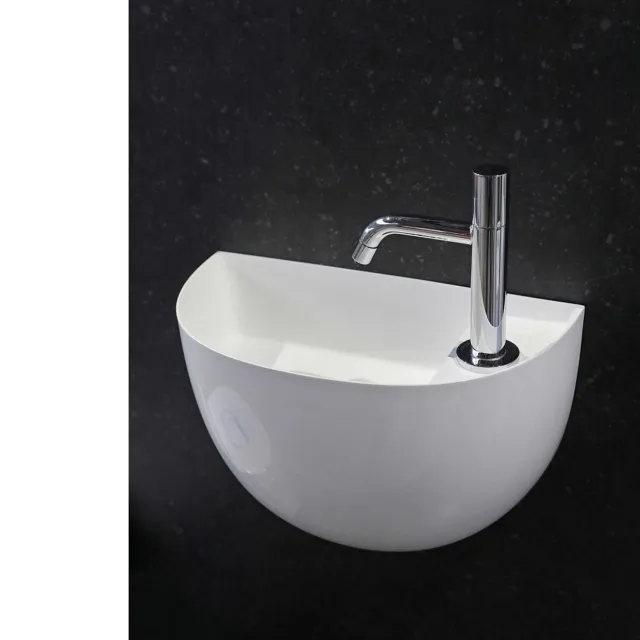 Luca Fontein Halfrond Luca Sanitair 38x20x28 cm Mineraalsteen Glans Wit (met afvoer, zonder kraangat)