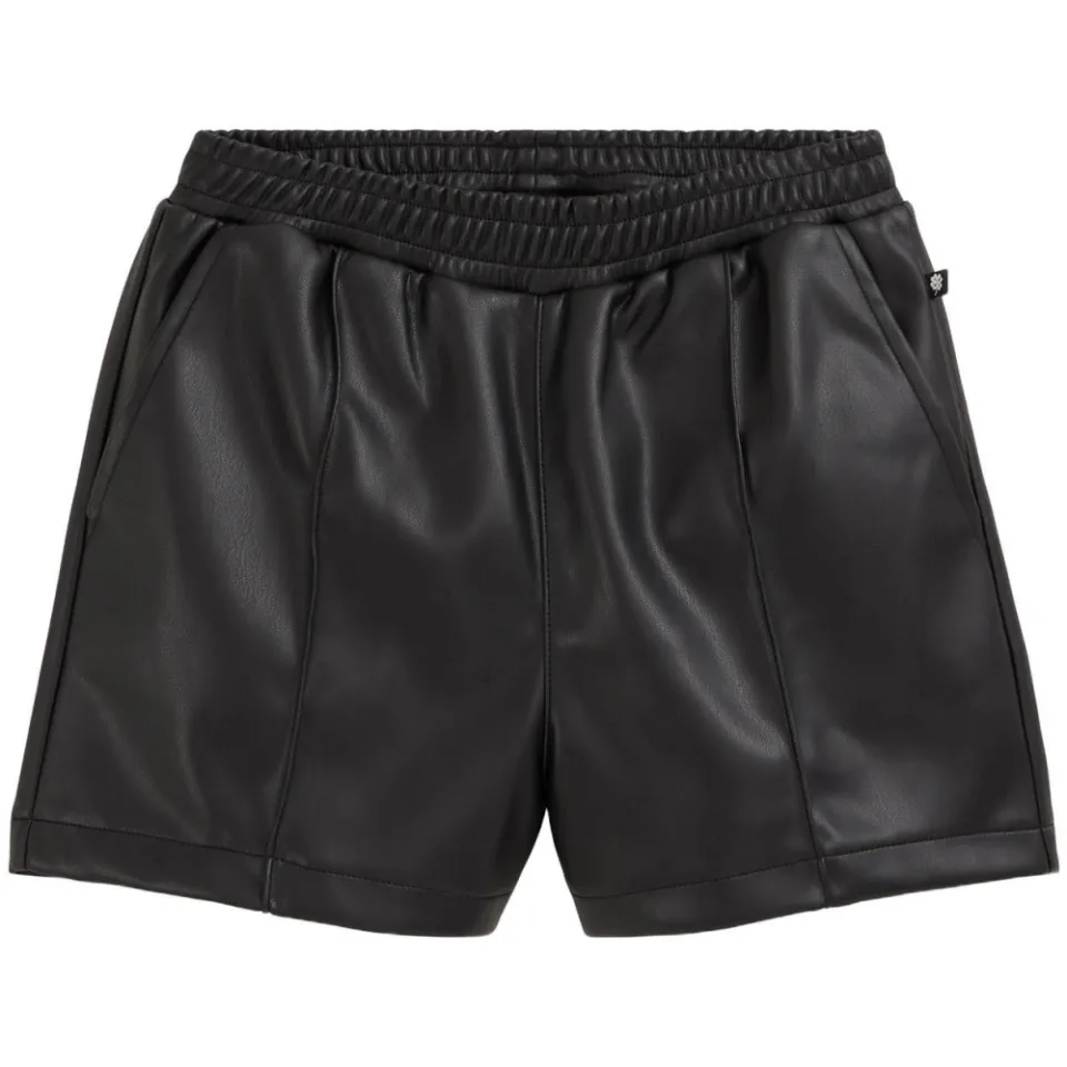 WE Fashion imitatieleren paperbag korte broek zwart, foto 2