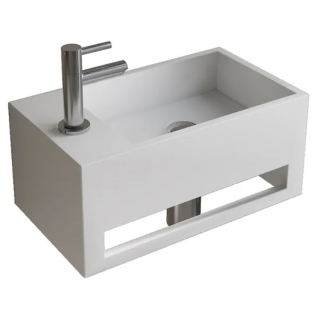 Boss & Wessing Fonteinset BWS Solid Surface Met Handdoekhouder Links Mat Wit Chroom