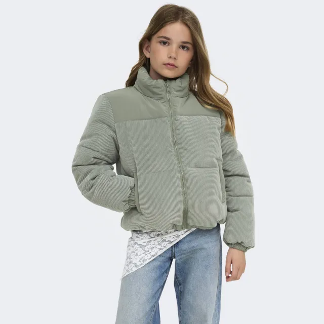 Only corduroy winterjas lichtgroen