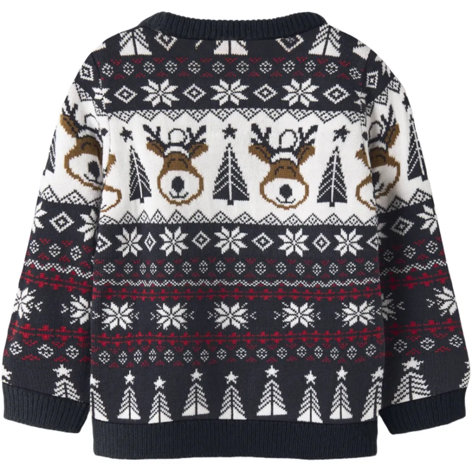 NAME IT MINI jacquard kersttrui met print - donkerblauw, foto 2